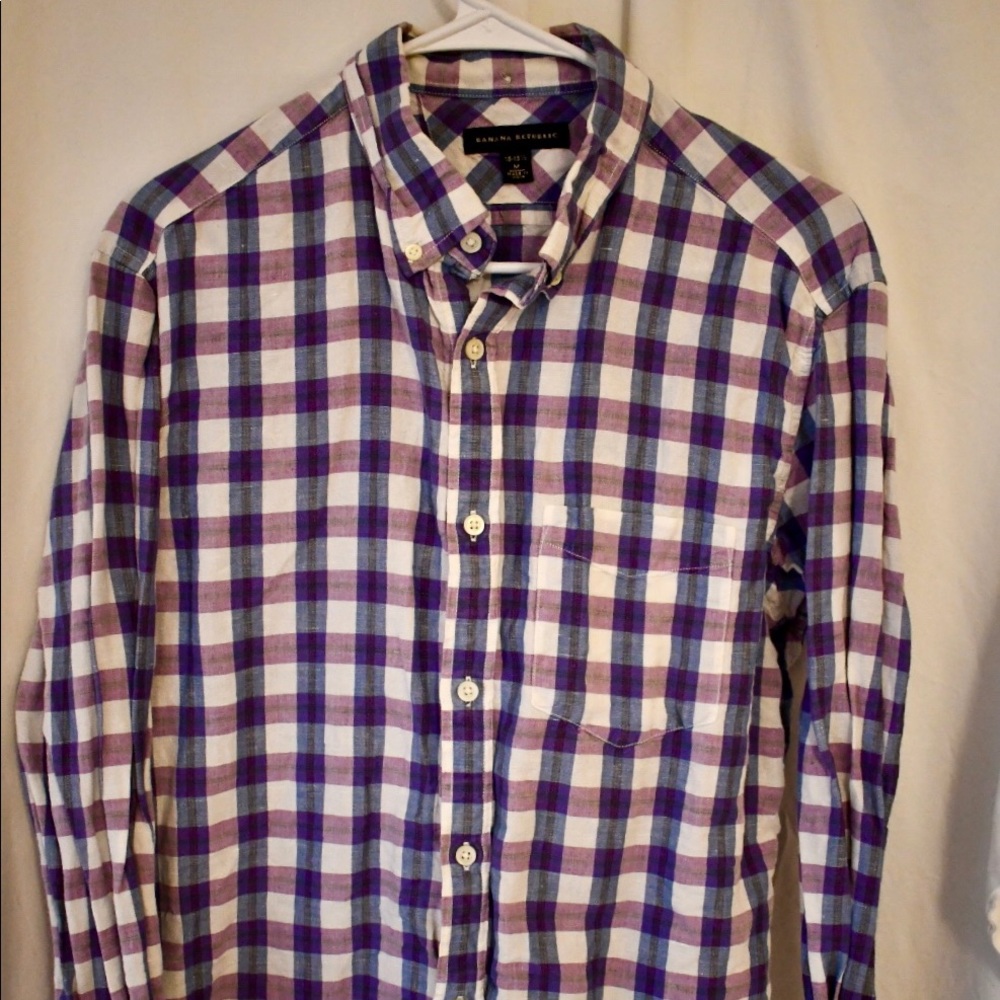 Banana Republic Men’s cotton linen plaid button up